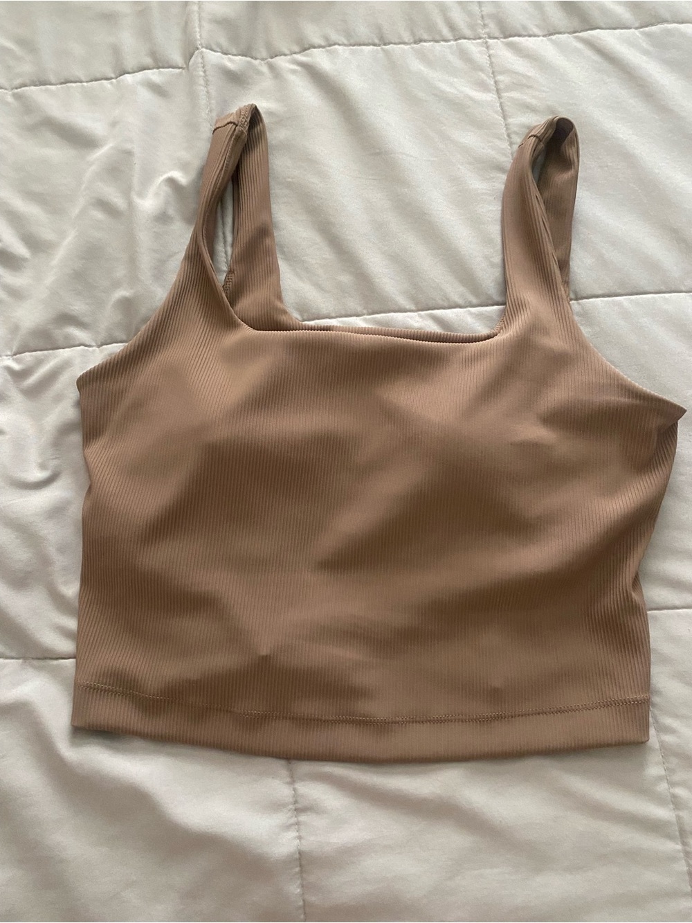 Ribbed Square Neck Crop Tank — Neutral Brown